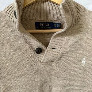 Ralph Lauren Beige Ribbed-Knit Quarter-Snap Sweater